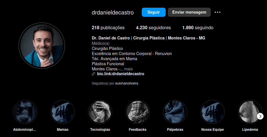 Print do perfil de instagram do Dr. Daniel de Castro